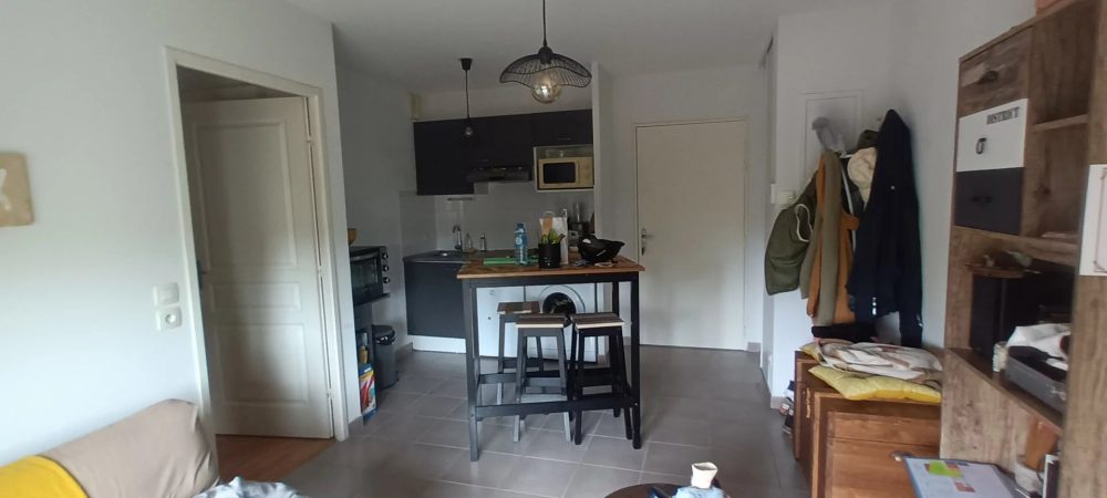 T2 à vendre loué Chambray-Lès-Tours terrasse parking – pièce de vie et cuisine